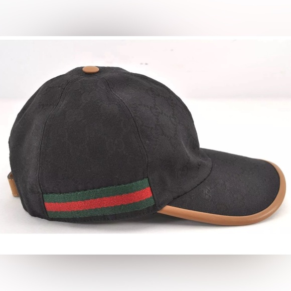 GUCCI Web Sherry Line Baseball Cap GG Canvas Leather Size L black/beige - Picture 4 of 16